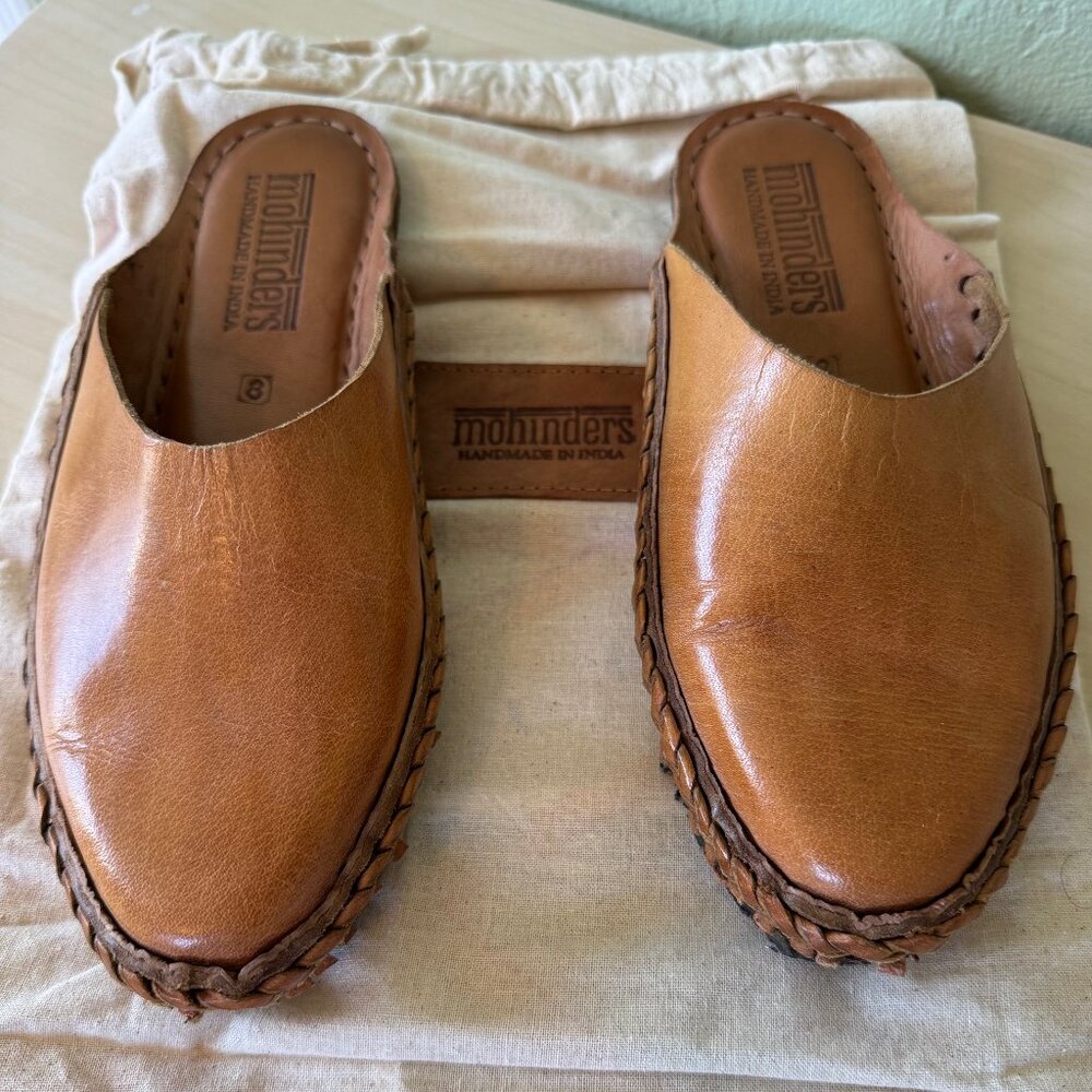Mohinders Heritage Solid Slide Mules Tan Honey Leather Mules Size 8